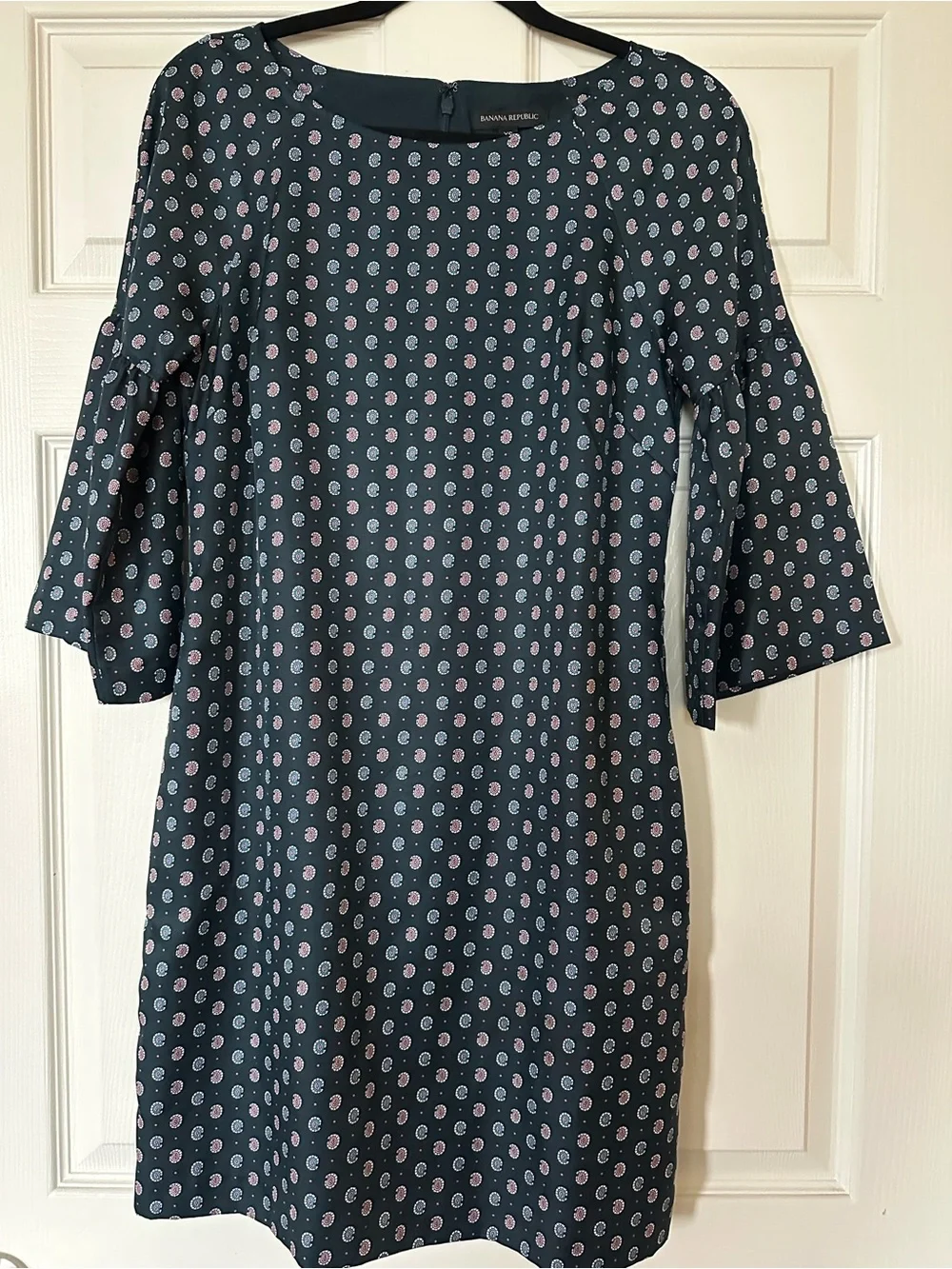 Banana Republic Navy Paisley-Print Midi Dress with Bell Sleeves